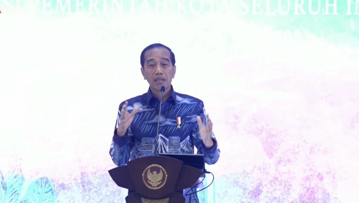 Tangkapan layar - Joko Widodo Presiden saat membuka agenda Musyawarah Nasional (Munas) Luar Biasa Asosiasi Pemerintah Kota seluruh Indonesia (APEKSI) 2023 di Kota Bogor Jawa Barat, Jumat (15/12/2023). Foto: Antara