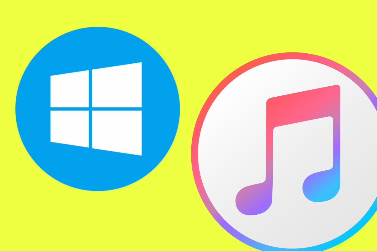 Logo Windows (kiri, dan logo iTunes (kanan)