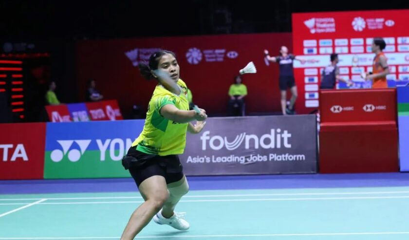 Gregoria Mariska Tunjung pebulu tangkis tunggal putri saat melawan pebulu tangkis Thailand Supanida Katethong di babak perempat final Thailand Open 2024 pada pertandingan di Nimibutr Arena, Bangkok, Jumat (17/5/2024). Foto: Antara