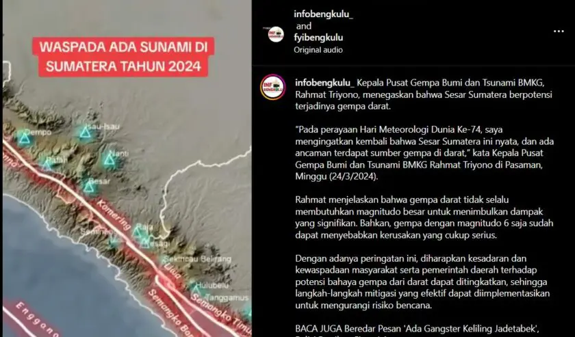 BMKG Tegaskan Sesar Besar Daratan Sumatera Tak Memicu Tsunami - Suara  Surabaya
